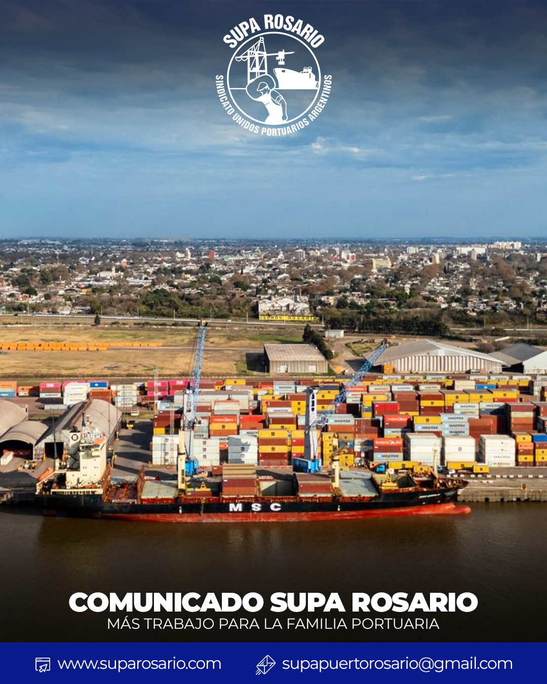 Trabajadores portuarios en actividad con buques de contenedores