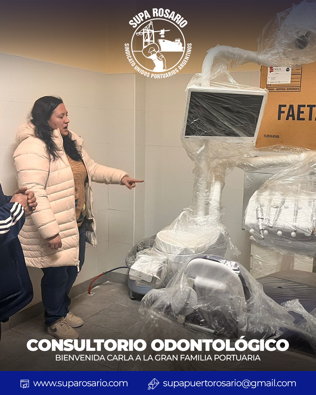 Dra. Carla Crocce en el consultorio odontológico de la familia portuaria