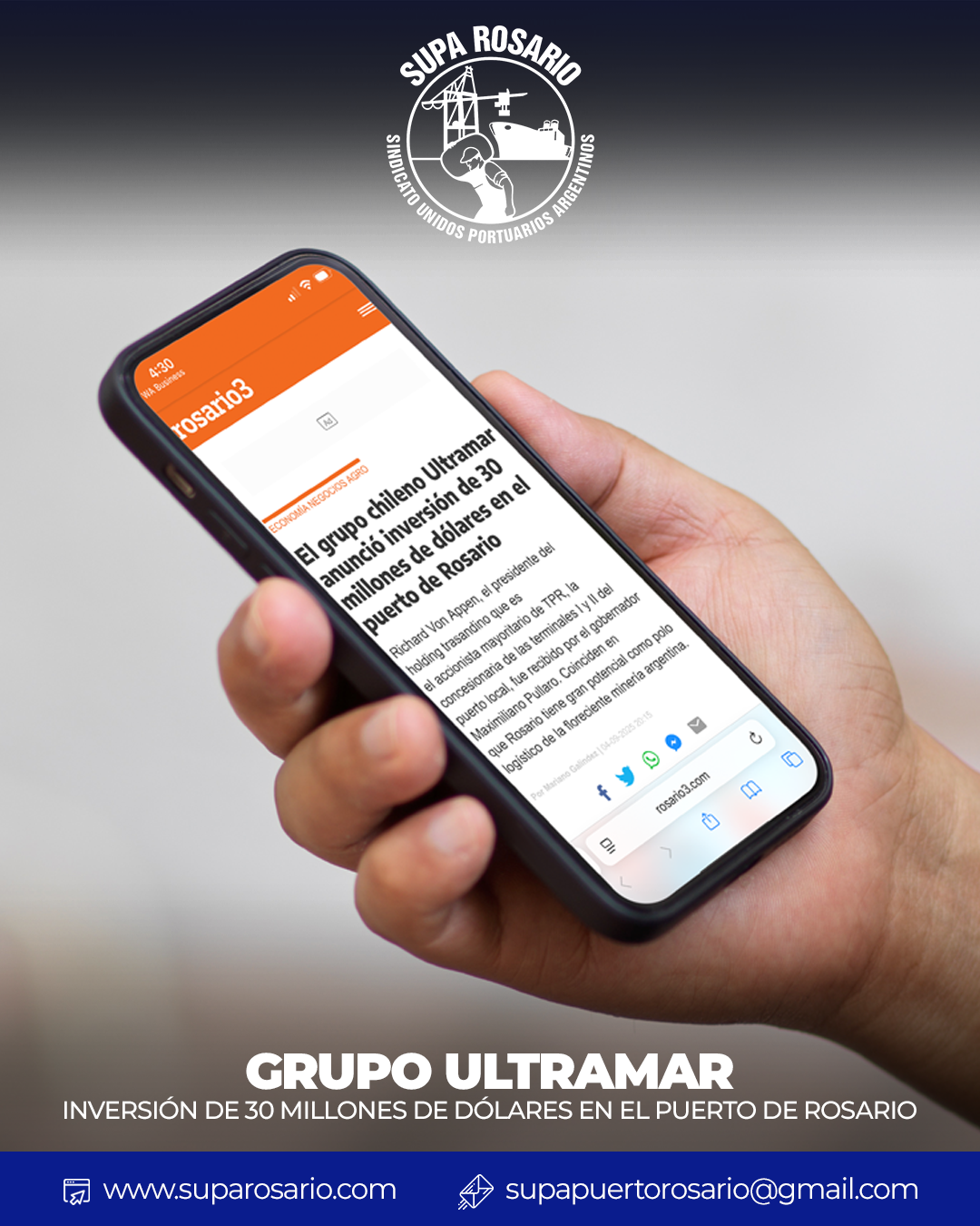 Inversión en el Puerto de Rosario por Ultramar