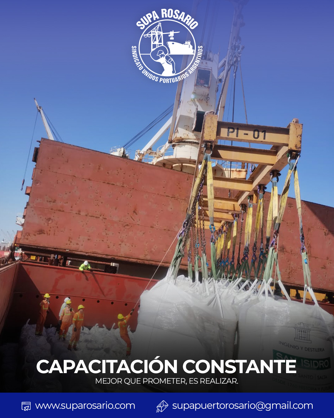Trabajadores en capacitación en grúas y guinches en SUPA Rosario