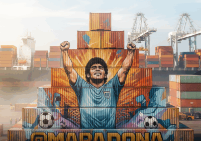 Diego Maradona en un acto sindical con trabajadores portuarios