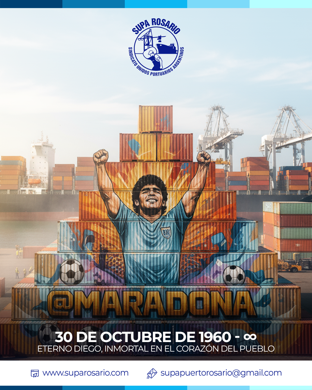 Diego Maradona en un acto sindical con trabajadores portuarios