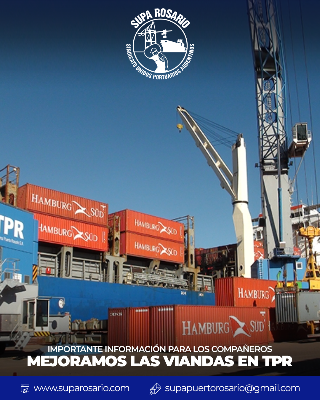 Trabajadores portuarios recibiendo viandas en Terminal Puerto Rosario