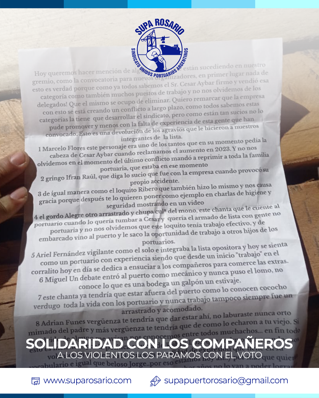 Reunión de apoyo a compañeros portuarios en capacitación