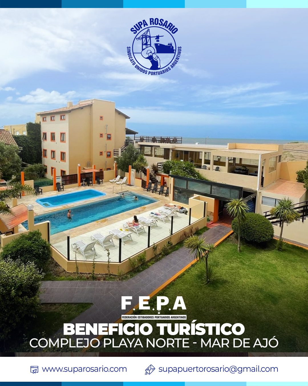 Familia portuaria disfrutando de actividades en Mar de Ajó
