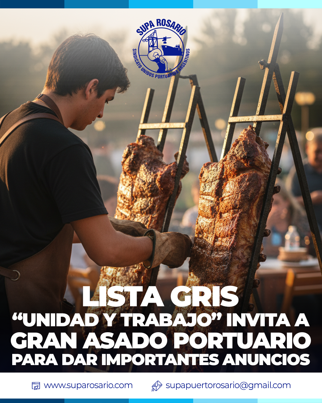 Asado portuario con trabajadores y familias en Rosario