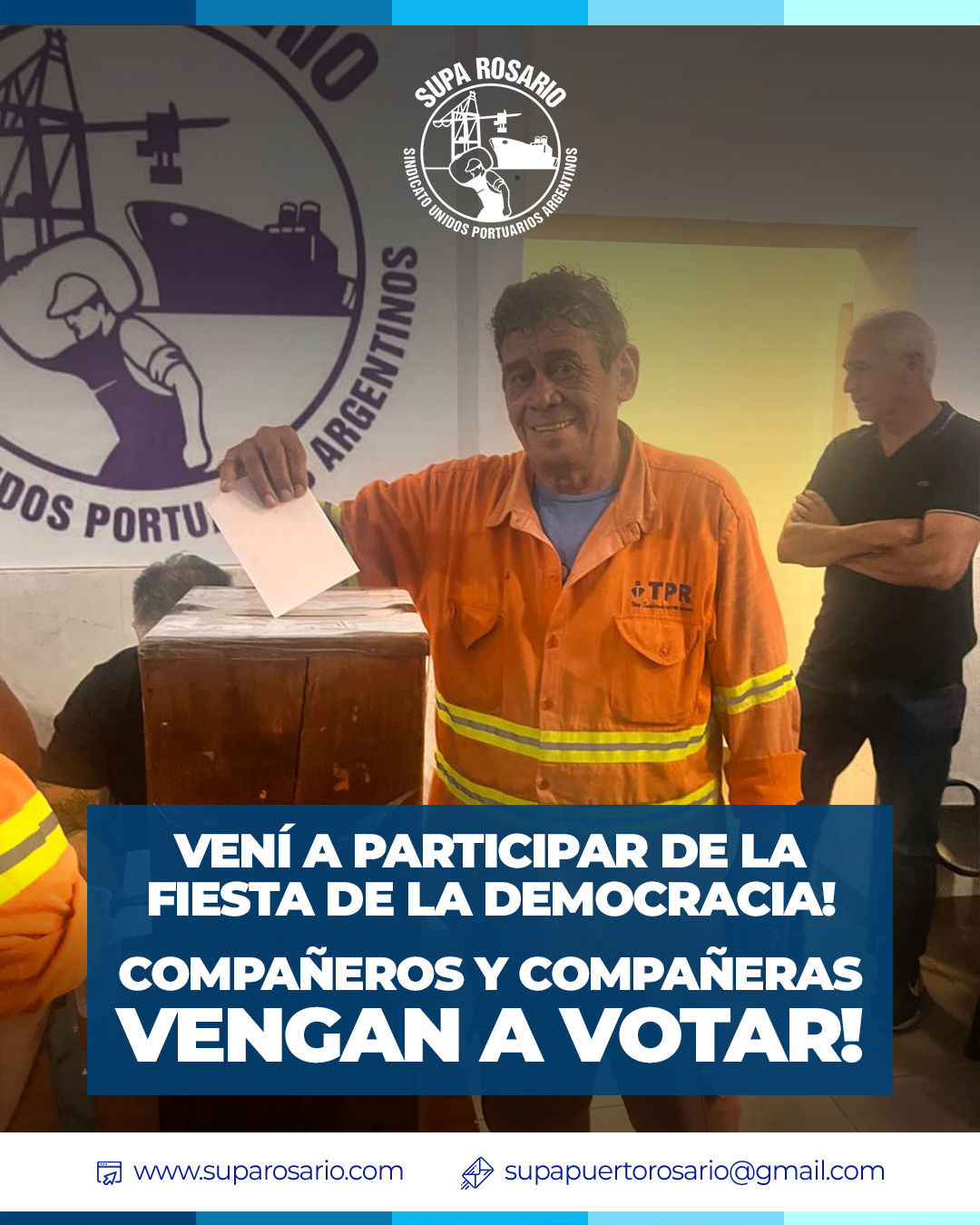 Trabajadores portuarios participando en la Fiesta de la Democracia