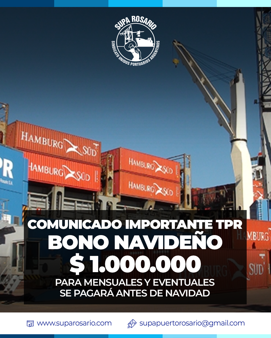 Trabajadores portuarios recibiendo el Bono Navideño en TPR