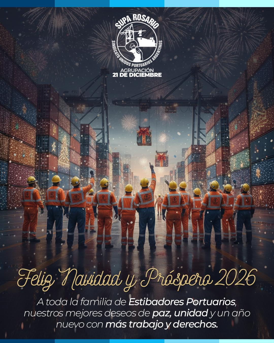 Estibadores portuarios celebrando la Navidad