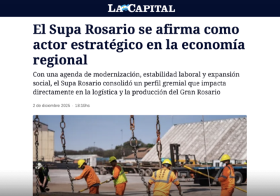 Reunión de trabajadores portuarios en el puerto de Rosario