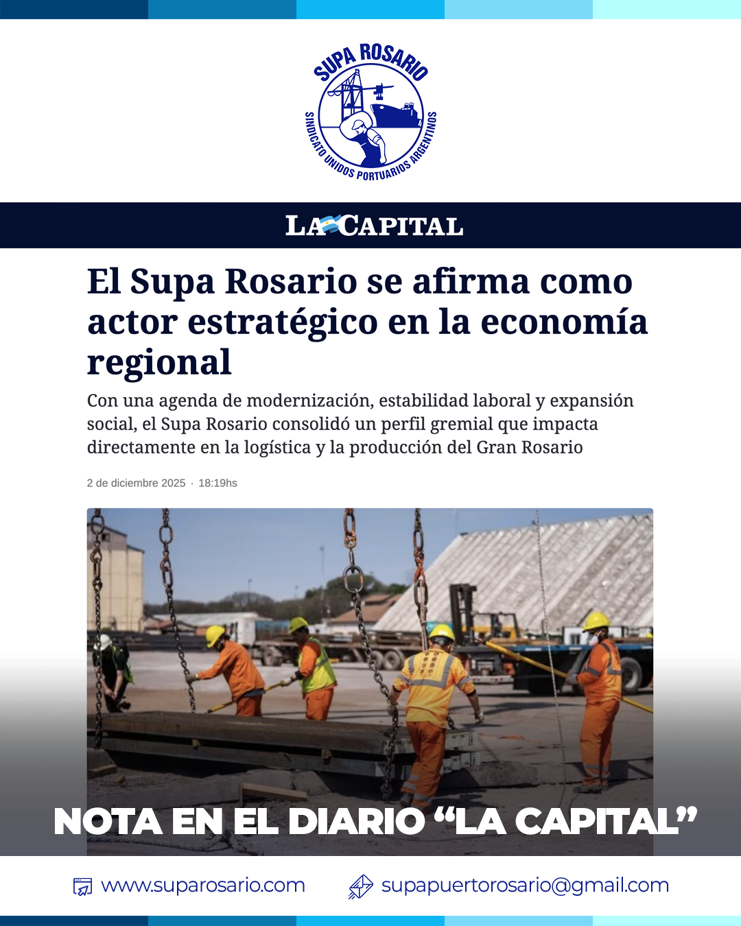 Reunión de trabajadores portuarios en el puerto de Rosario