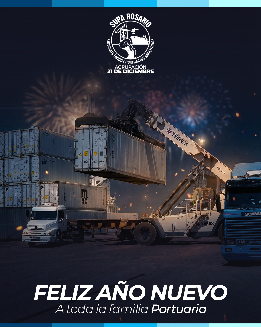 Celebración de Año Nuevo en el puerto con estibadores