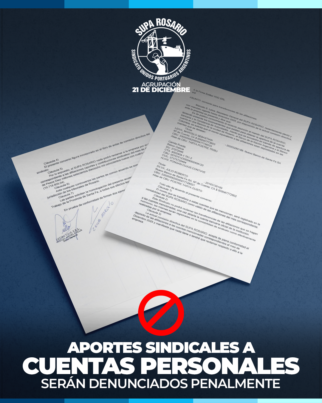 Reunión de la Agrupación 21 de Diciembre sobre aportes sindicales