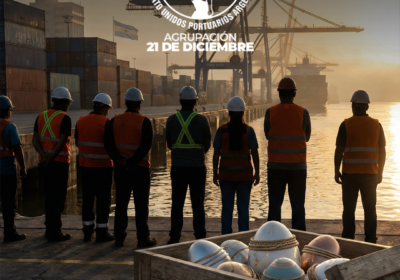 Trabajadores portuarios celebrando Pascuas