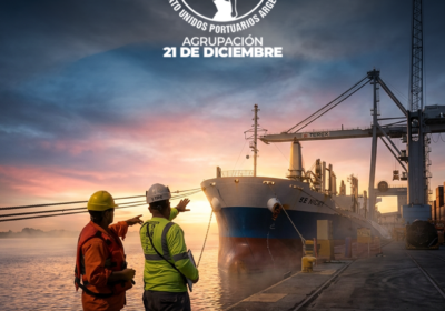 Trabajadores portuarios en acción en el puerto argentino