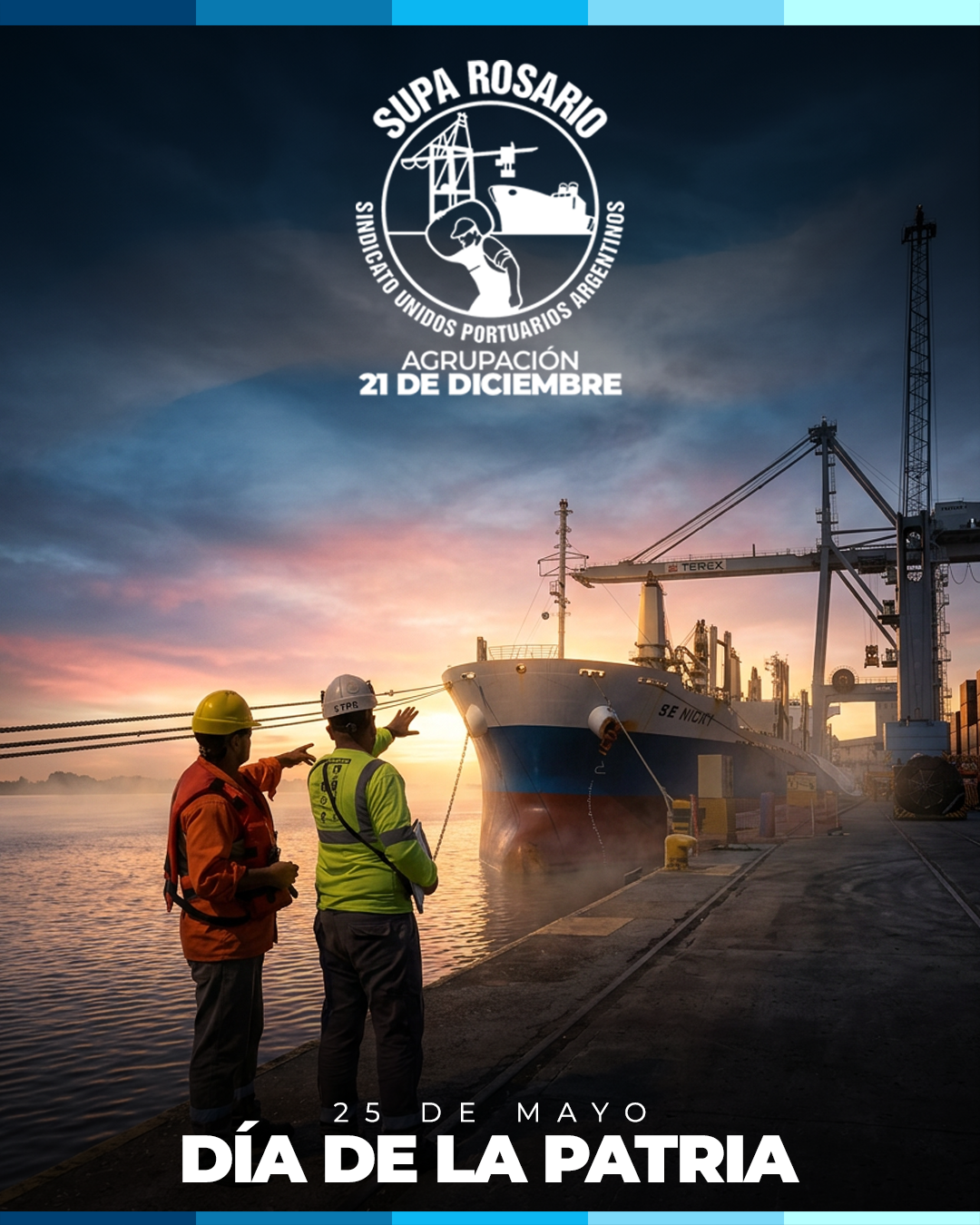 Trabajadores portuarios en acción en el puerto argentino